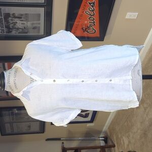 Cynthia Rowley linen T-shirt button with knot sleeves